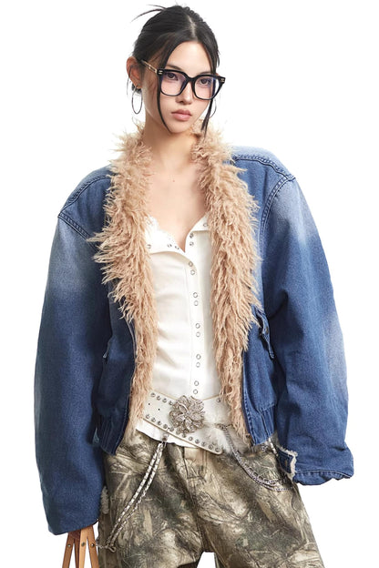 Retro Denim Fur Collar Jacket