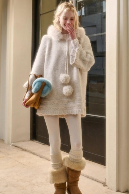 Elegant Wool Knit Cape Coat