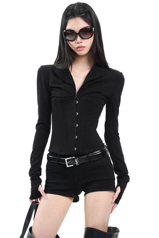 Black Deep V-Neck Top