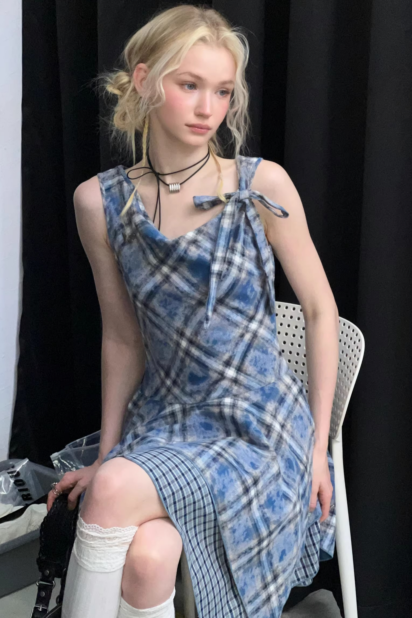 Sea Mist Blue Plaid Dress