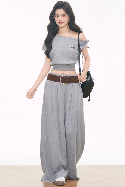 Waffle Knit One-Shoulder Set-Up