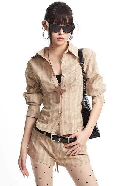 Vintage Pinched Waist Lapel Shirt Set-Up