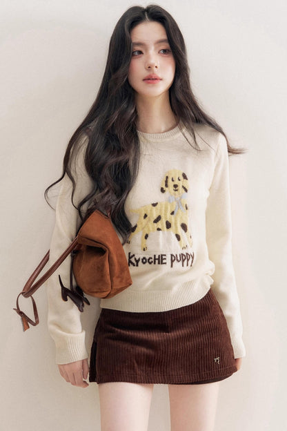 Puppy Jacquard Pullover Sweater