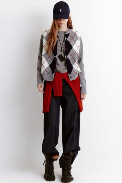 Velvet Diamond Crew Neck Cardigan