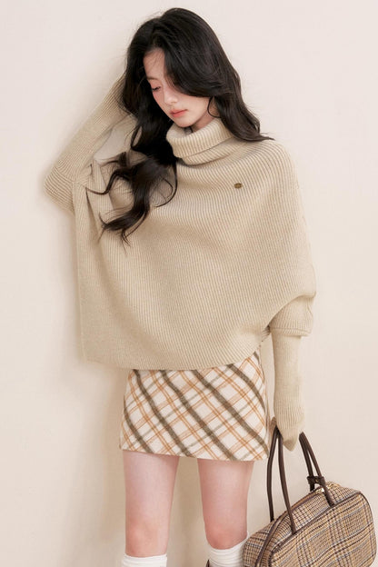 Oatmeal Asymmetrical Cape Sweater