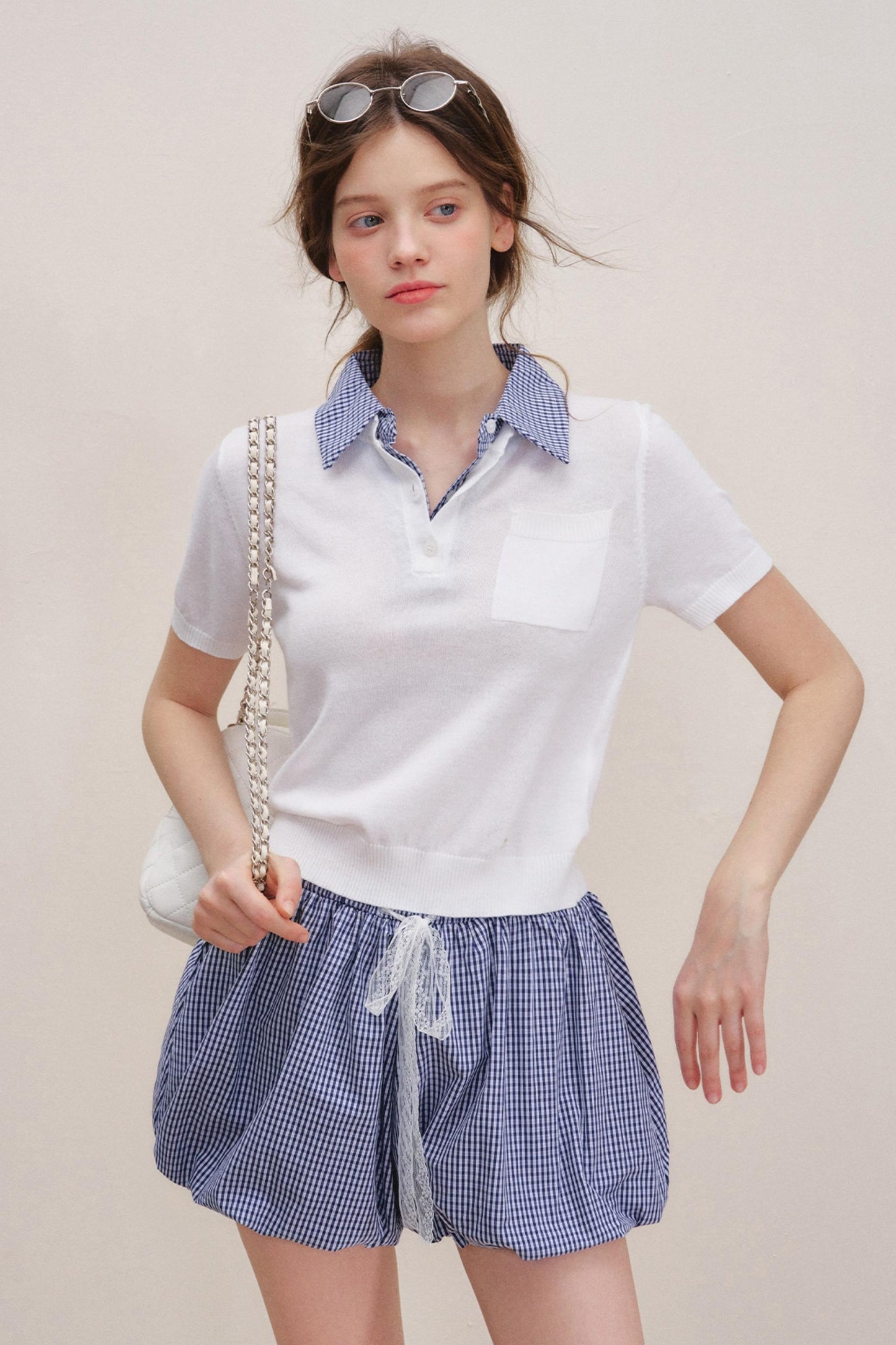 Checkered Knit Top Shorts Set-Up