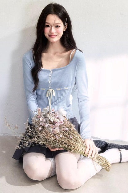 Ribbon Knit Tie-Up Top