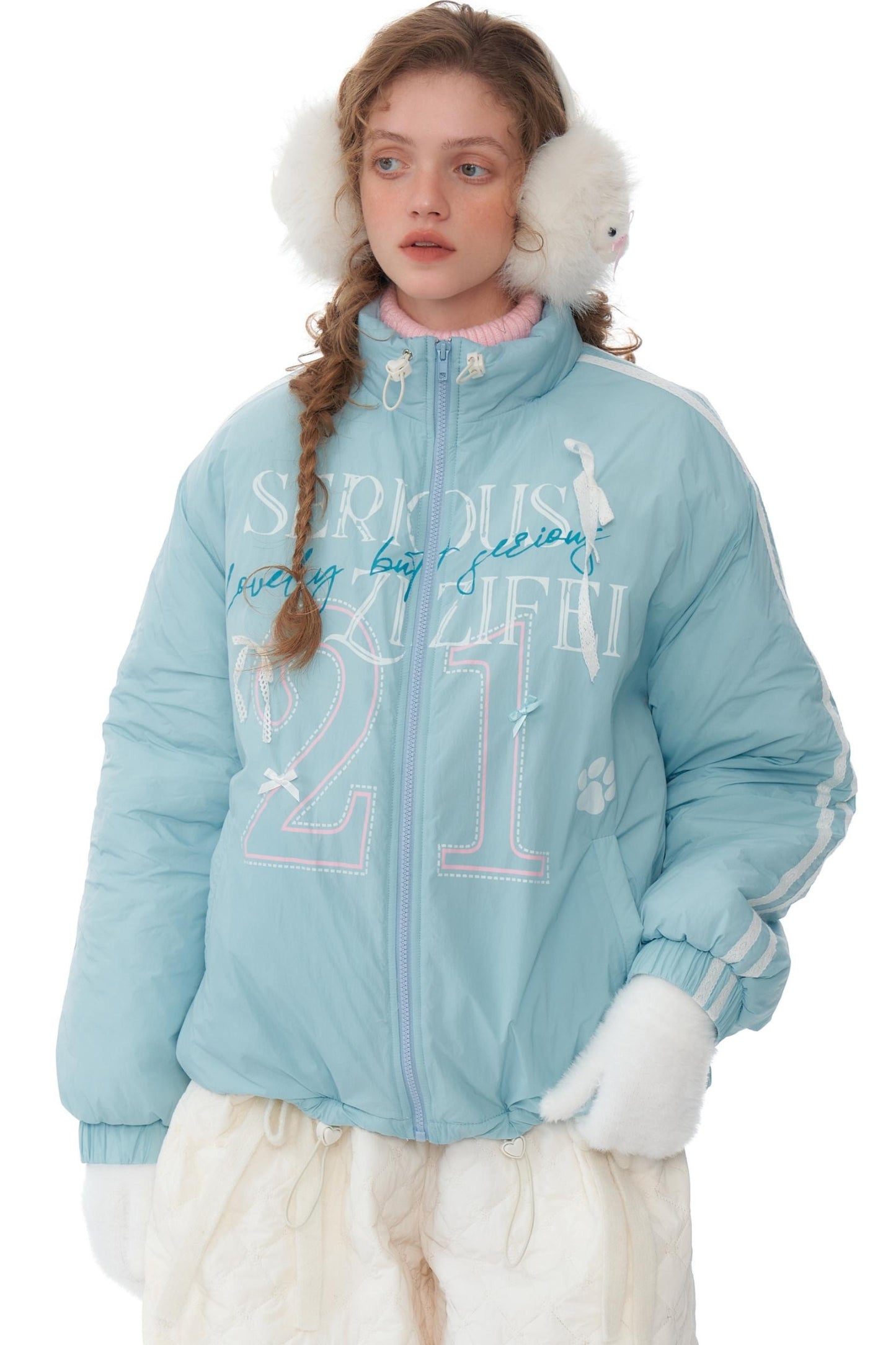 Retro Sky Blue Sports Cotton Jacket