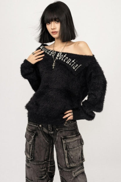 Retro Off-Shoulder Knit Top