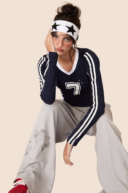 Retro Long Sleeve Cropped Sports Top