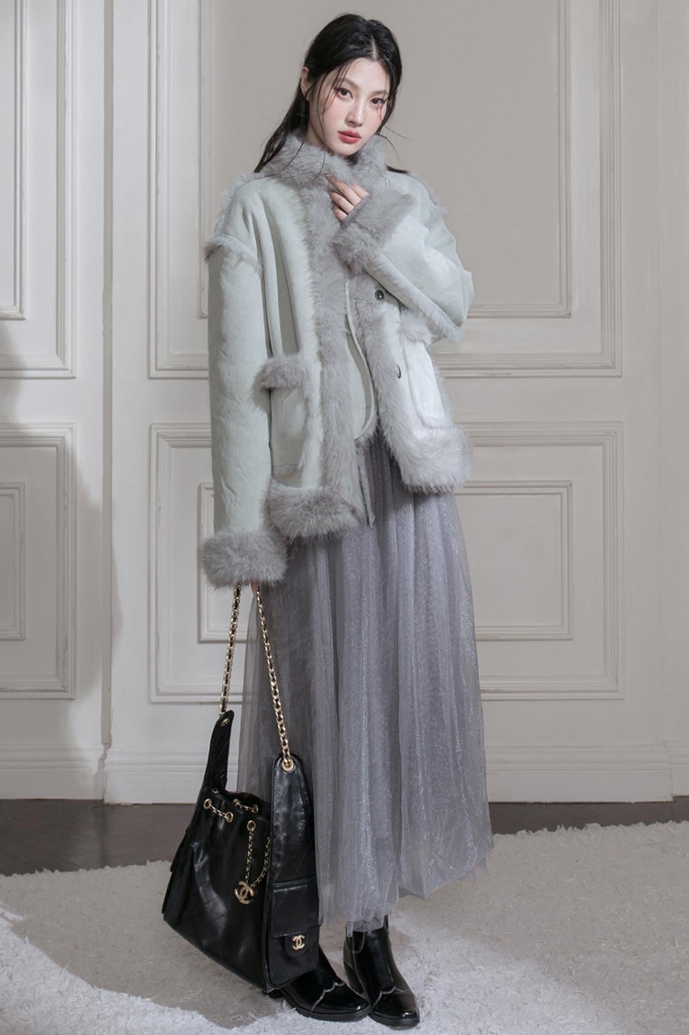 Frost Gray Reversible Fur Jacket