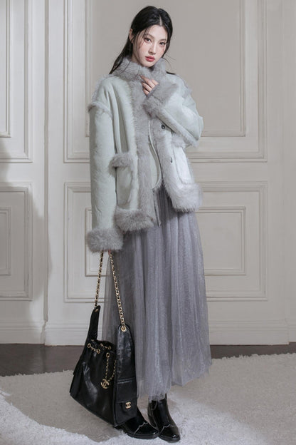 Frost Gray Reversible Fur Jacket