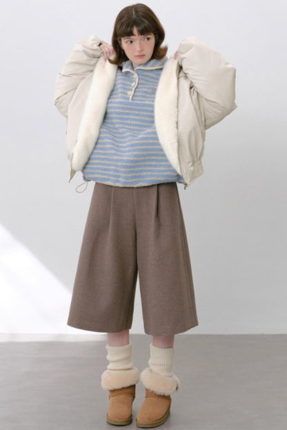 Woolen Pleated Cropped Pants