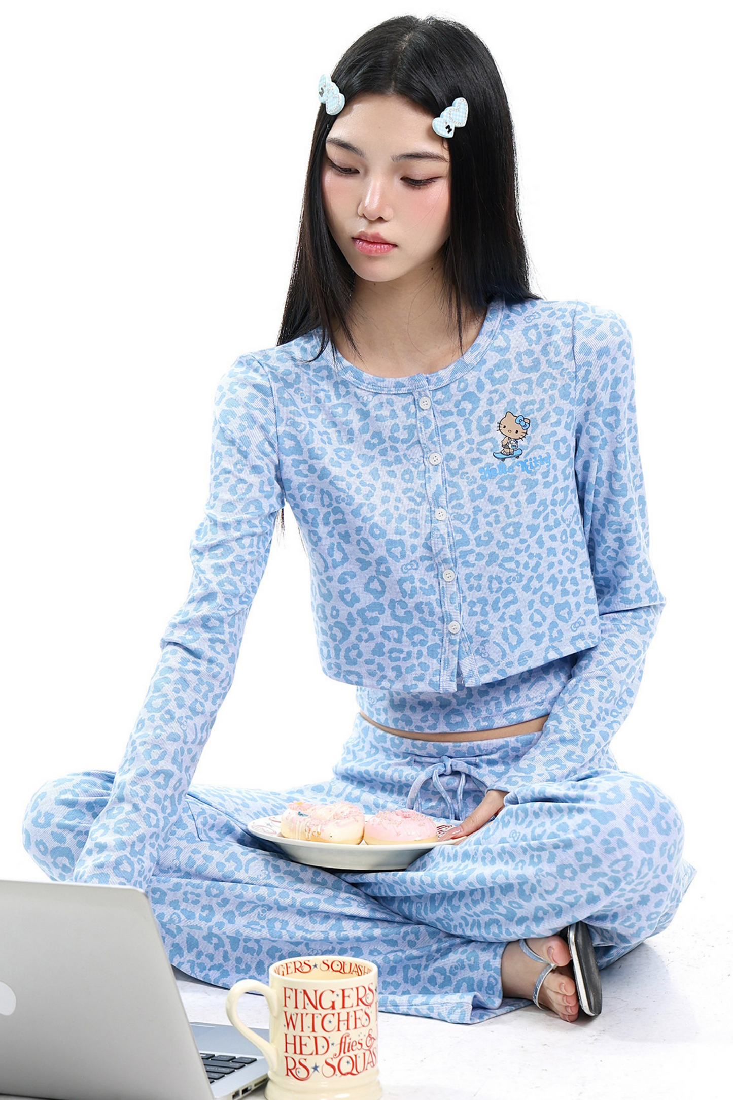 Blue Leopard Three-Piece Cardigan Set-Up