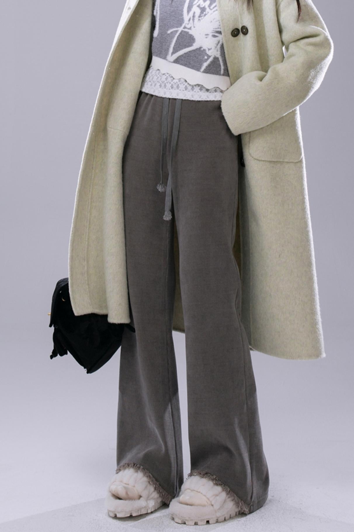 COTRE chic leg essence light mist grey tasseled knitted flared trousers