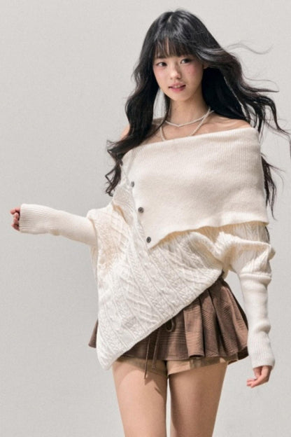 Asymmetrical French Cable Sweater