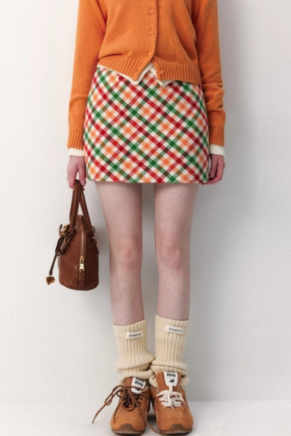 Rainbow Plaid Woolen Skirt