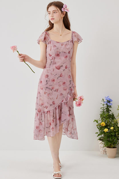 Pink Floral A-Line Dress