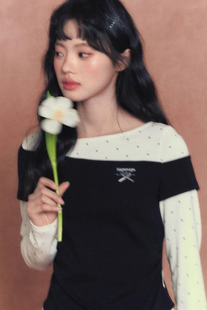 Slim Patchwork Long-sleeved Top