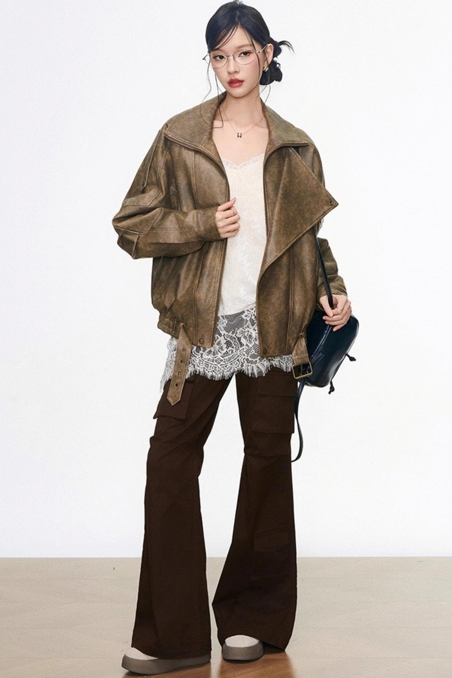 Khaki Leather Jacket Set-Up