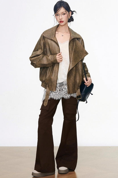 Khaki Leather Jacket Set-Up