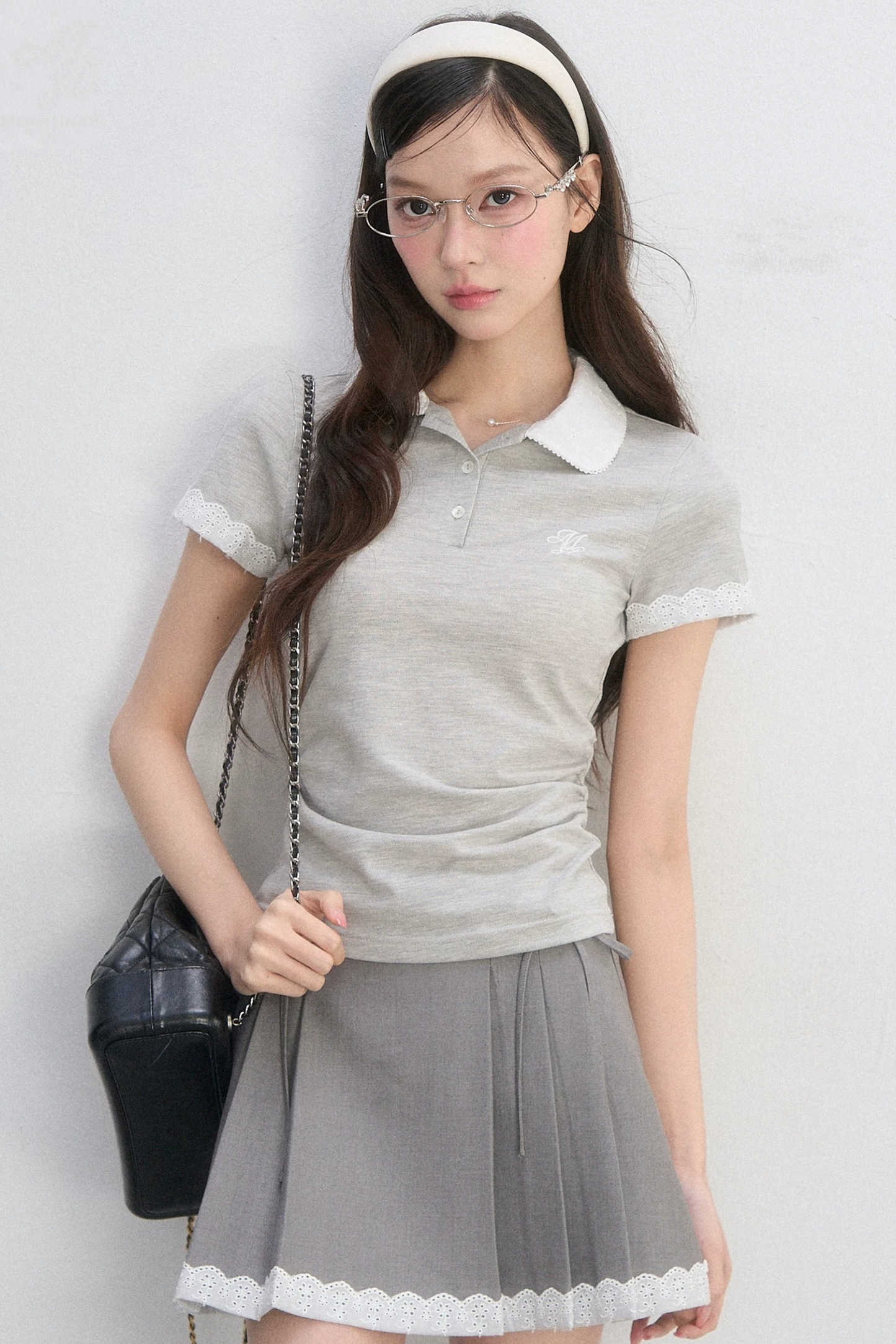 Pleated Lace Trim Skirt