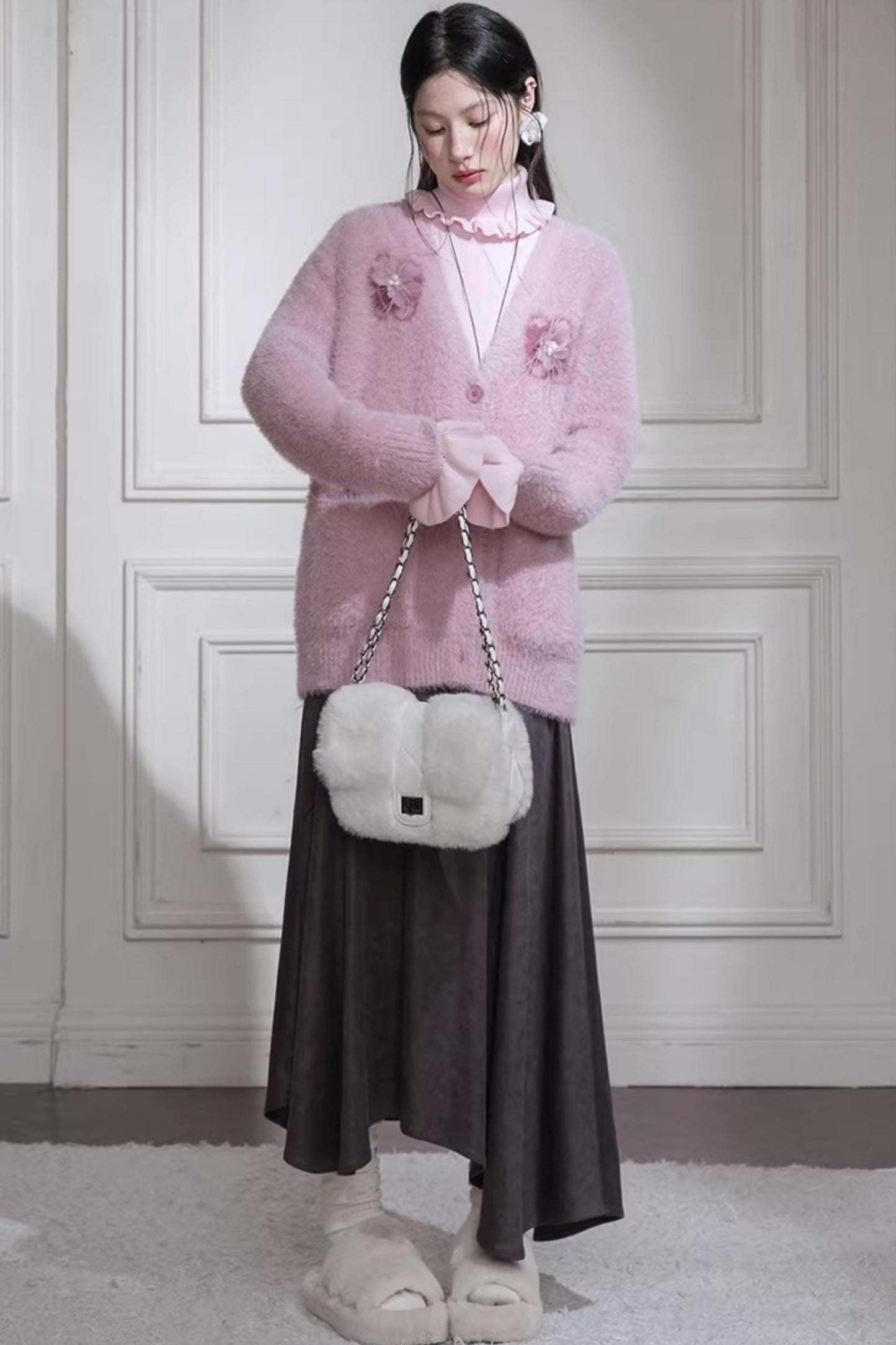 Pink Feather Flower Cardigan