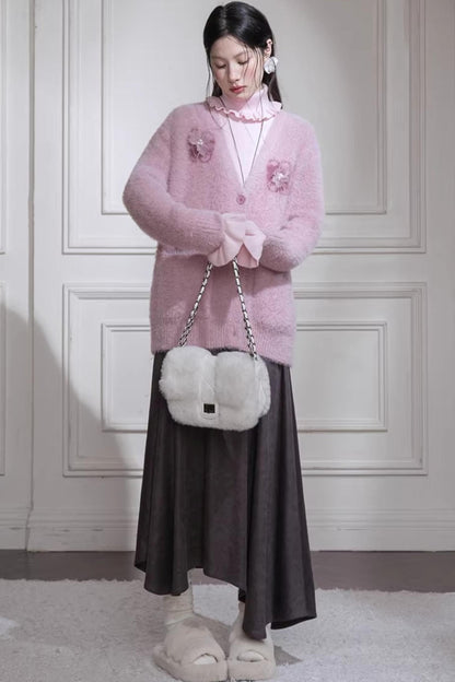 Pink Feather Flower Cardigan