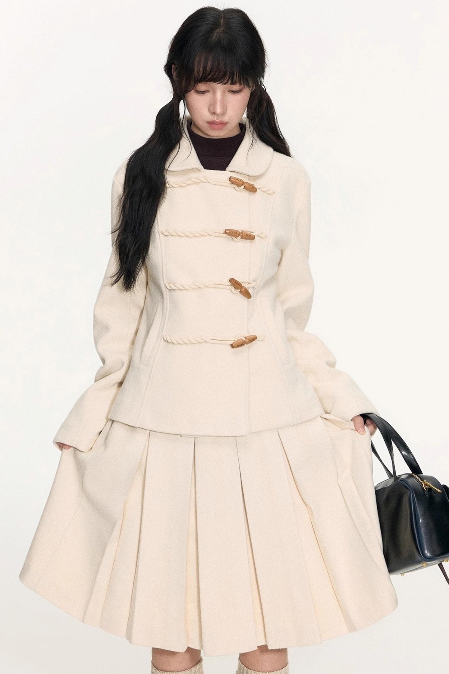 Slim Waist Woolen Coat Set-Up
