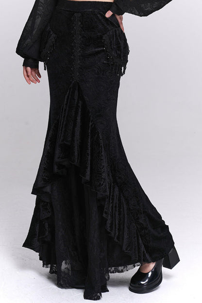 Schwarzer Samt-Mermaid-Rock