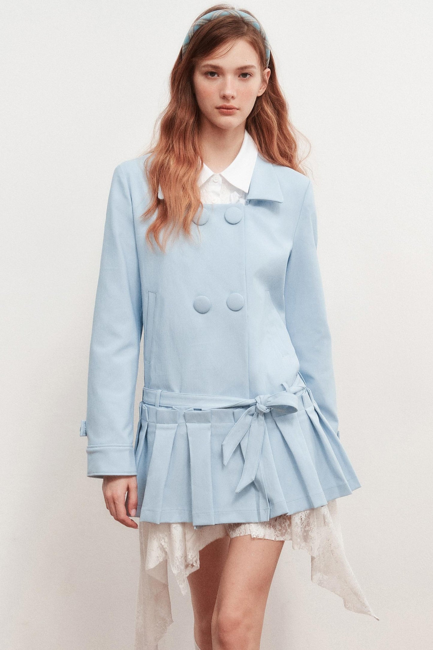 Square Neck Shirred Trench Coat Dress