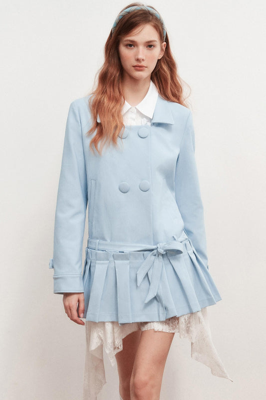 Square Neck Shirred Trench Coat Dress