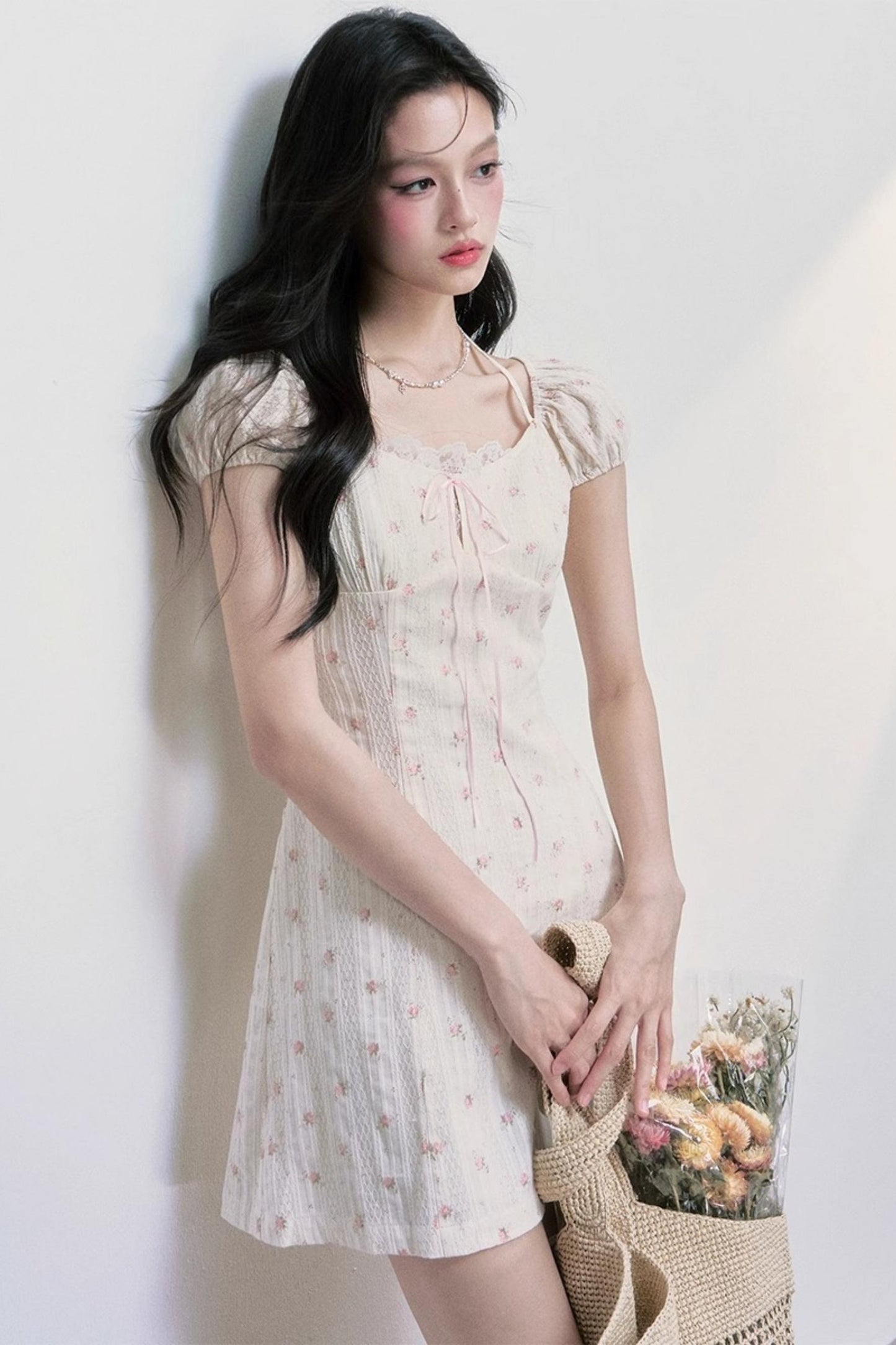 Floral Puff Sleeve Slim Fit Dress