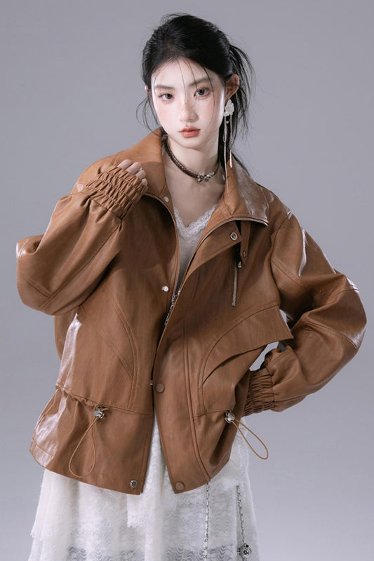 Deconstructed Dew Brown Leather Jacket