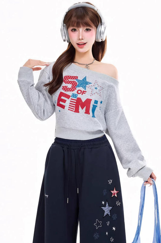 Retro Off-Shoulder Sweatshirt