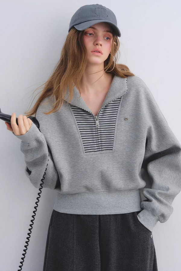 Striped Patchwork Half-Zip Jacket