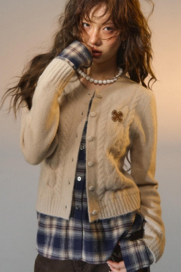 Plaid Patchwork Knit Cardigan