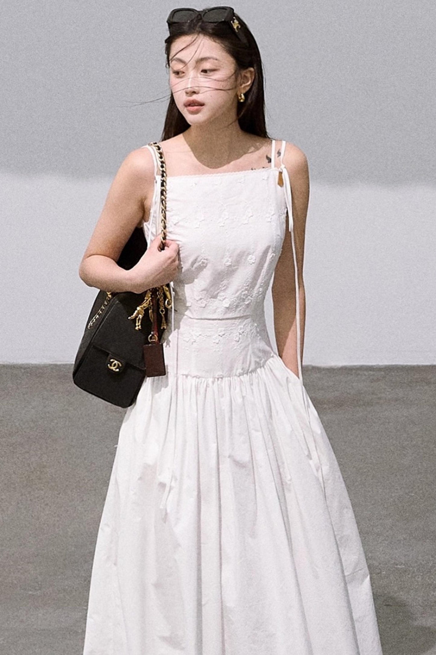 Three-Dimensional White Slip Dress