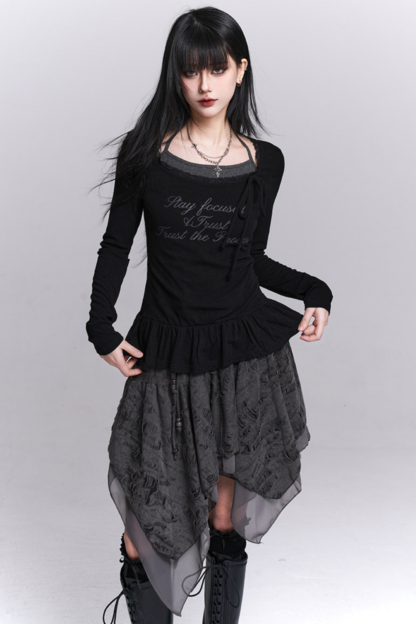 Black Halter Neck Two-Piece Top