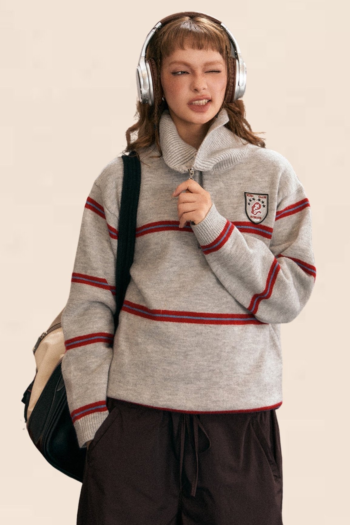 Half-Zip Turtleneck Polo Knit Top