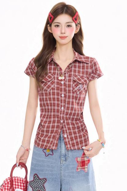 Retro Plaid Slimming Blouse