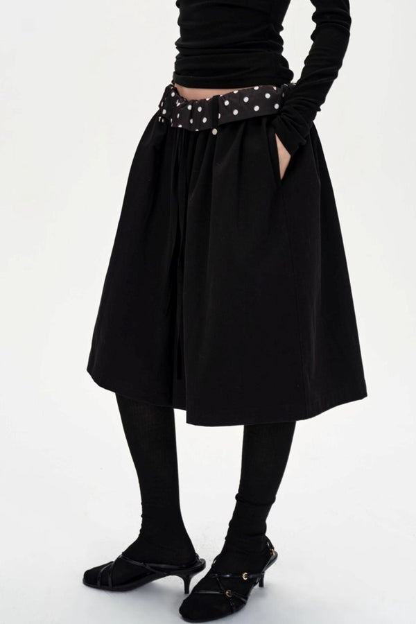 Drape Patchwork Polka Dot Waist Drawstring Skirt