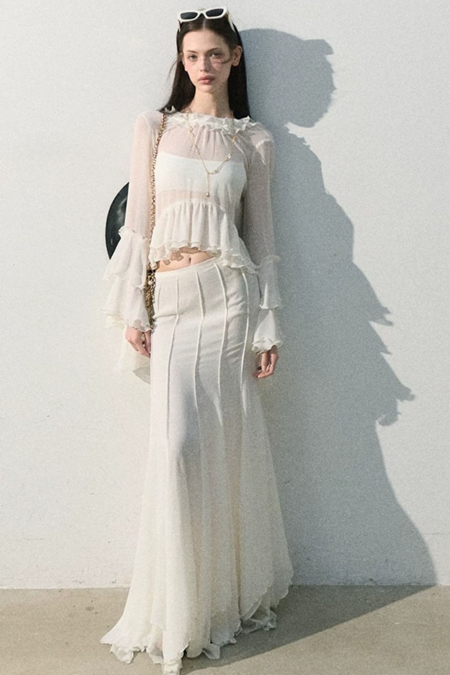 Ruffled Sheer Top And Skirt Set-Up