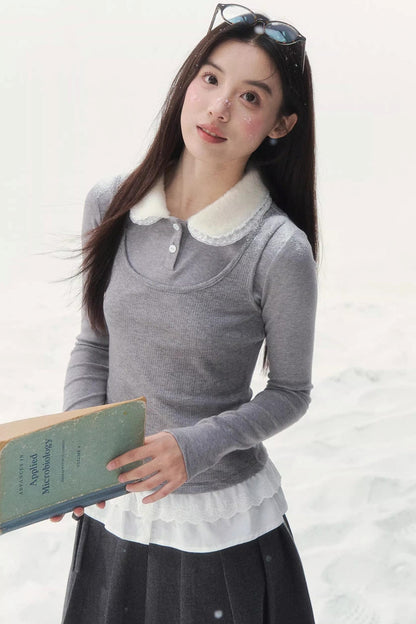 Faux Two-Piece Knitted Blouse