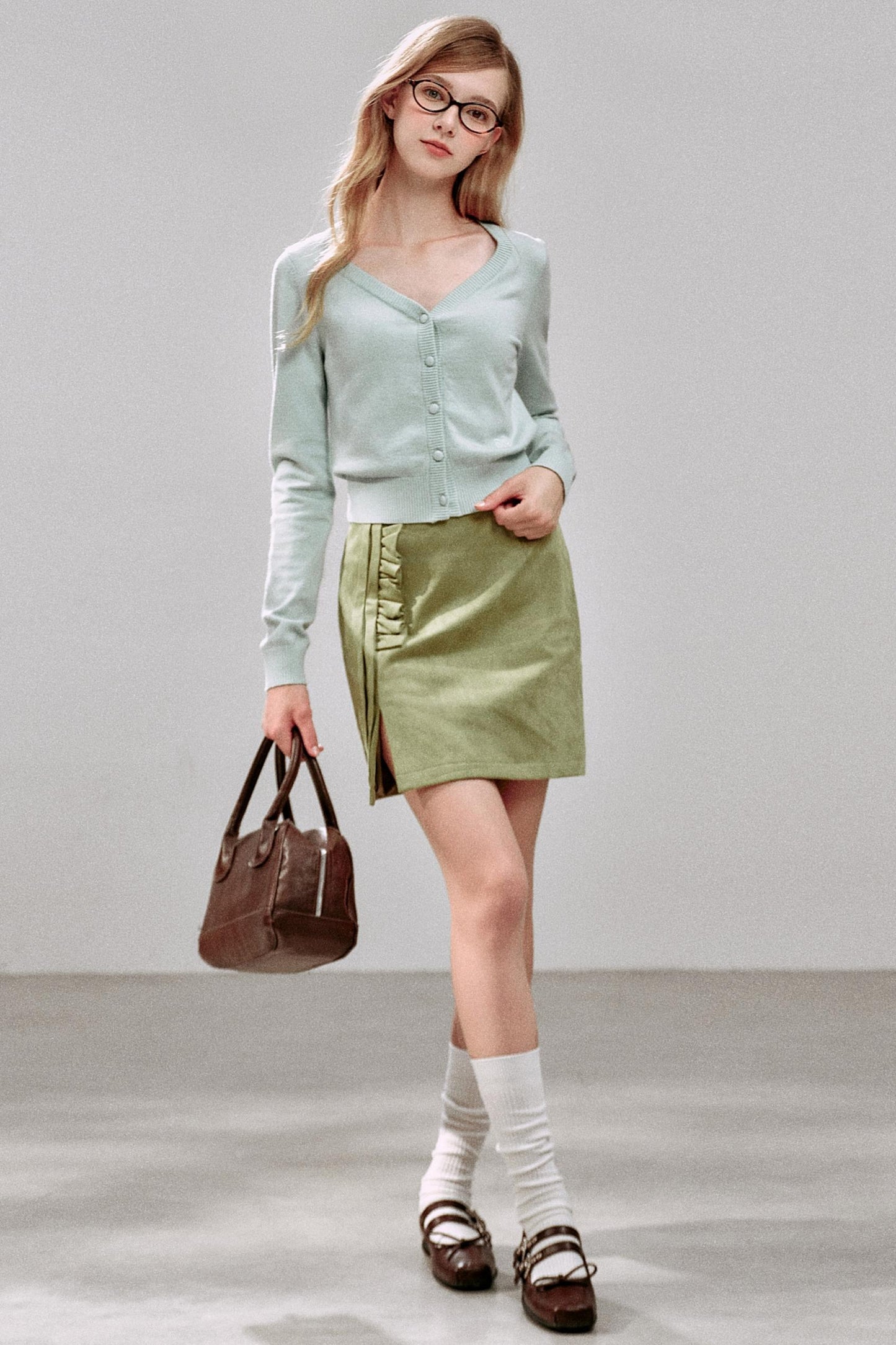 Green Polka Dot Ruffled Hip Skirt