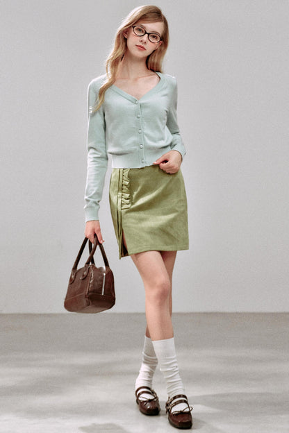 Green Polka Dot Ruffled Hip Skirt