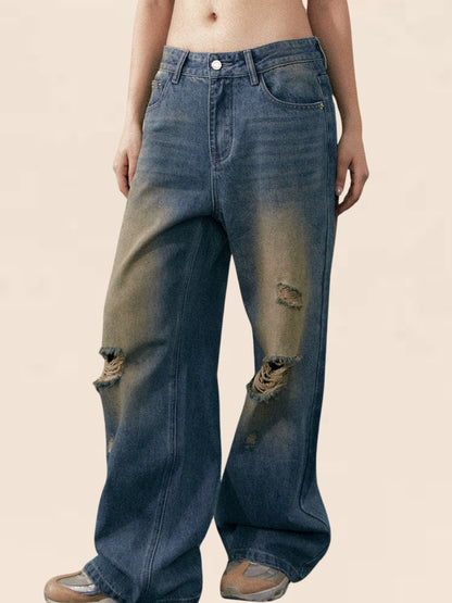 Washed Blue Versatile Slim Denim Pants