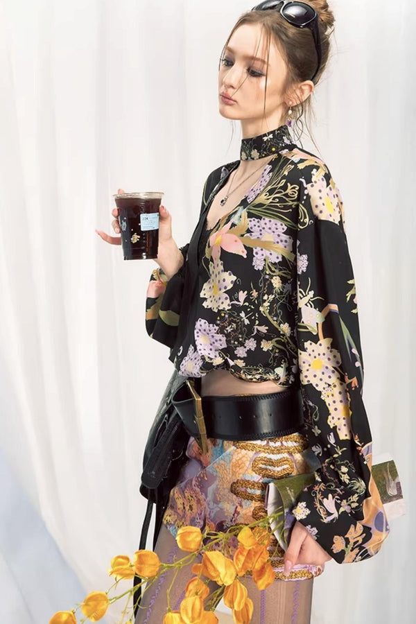 Chiffon Ribbon V-Neck Blouse