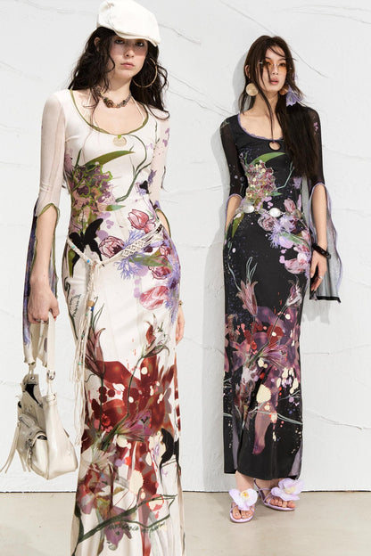 Floral Elegance Side-Slit Dress