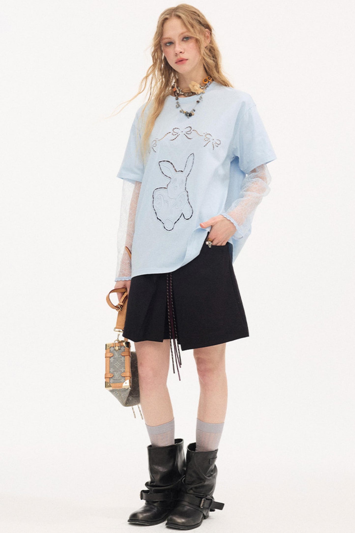 Color-Block Tie Pleated Skirt